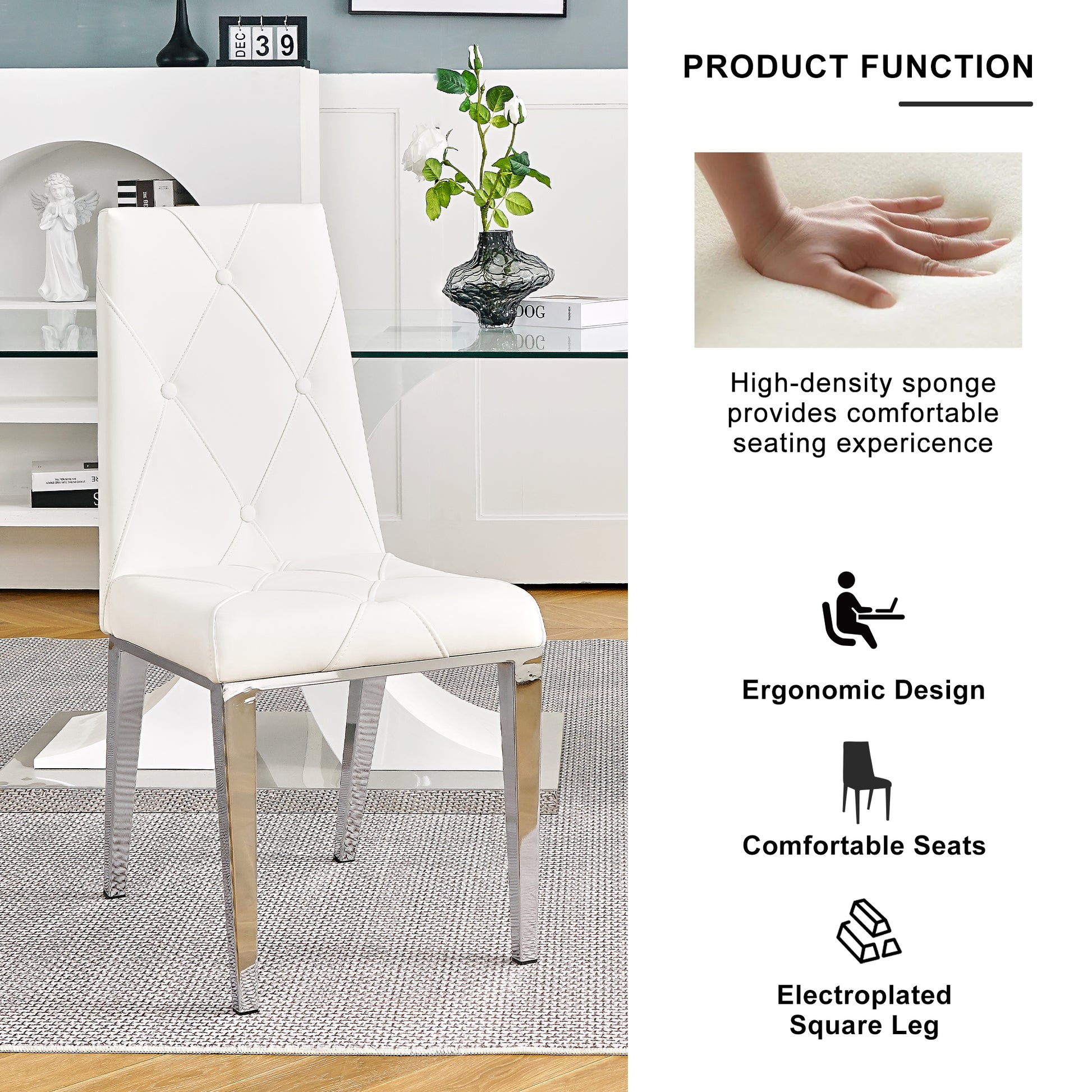 Modern Simple Light Luxury Dining Chair White Chair Home Bedroom Stool Back Pu Electroplated Chair Legs Set Of 2 Metal White Silver Pu