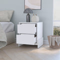 Lovell Nightstand With Sturdy Base And 2 Drawers White Mdf Engineered Wood
