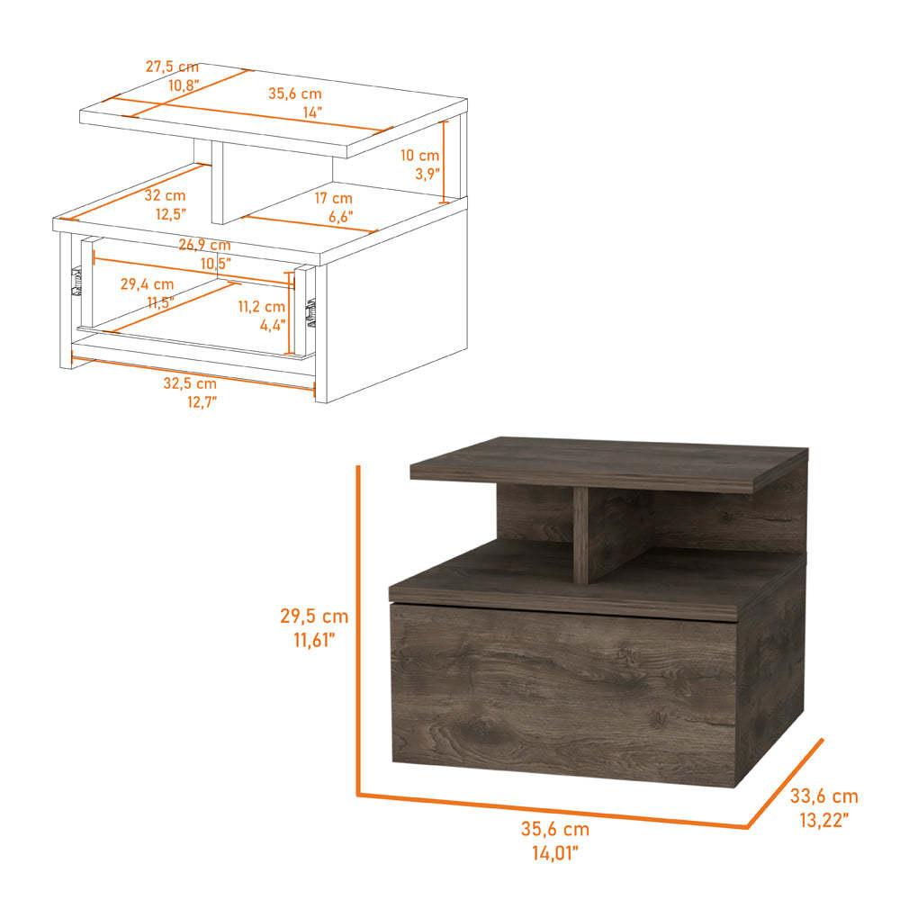 Augusta Floating Nightstand With 2 Tier Shelf And 1 Drawer Brown Mdf Engineered Wood