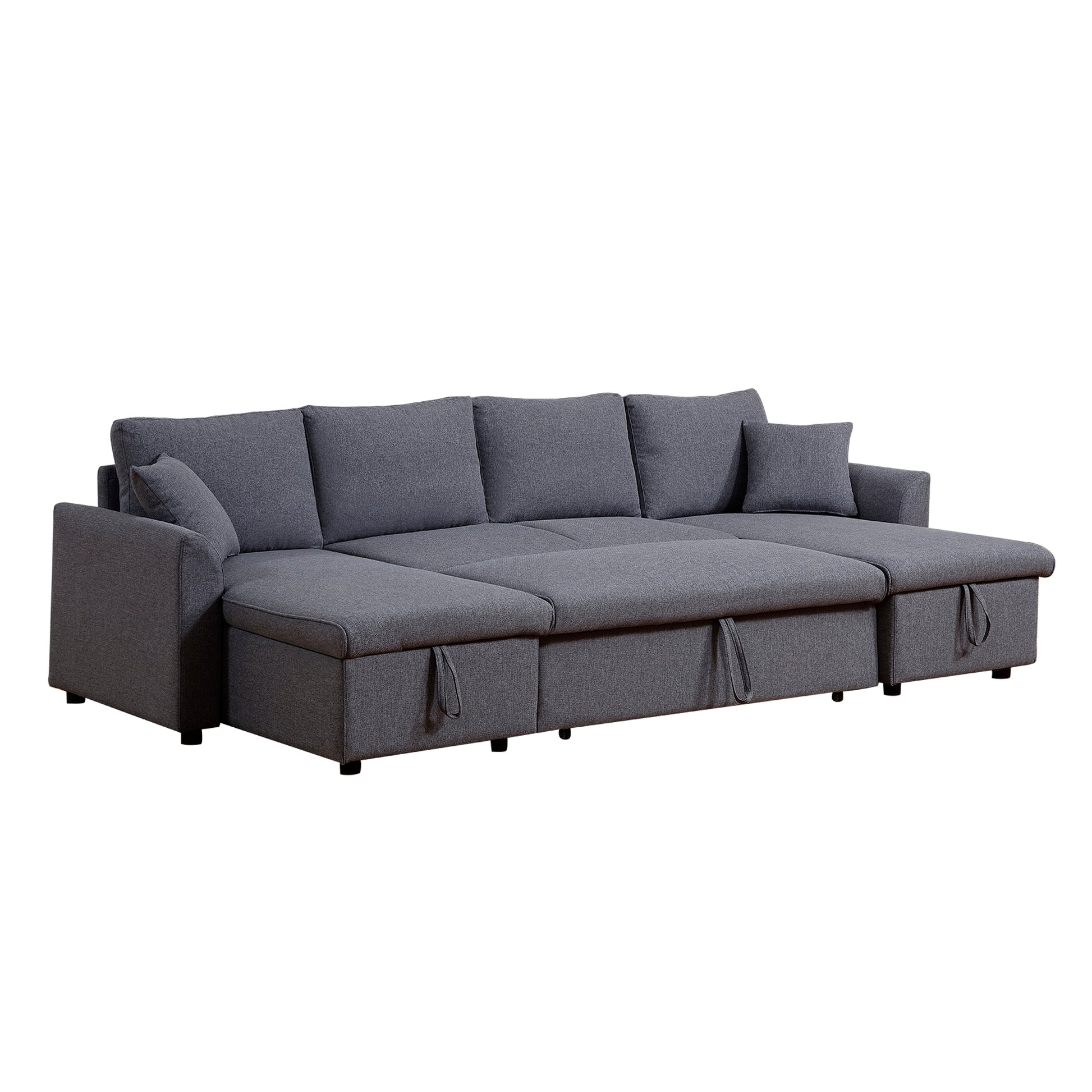 Artemax U Shape Pull Out Sleeper Sectional Sofa With Double Storage Spaces ,Dark Gray Dark Gray Fabric