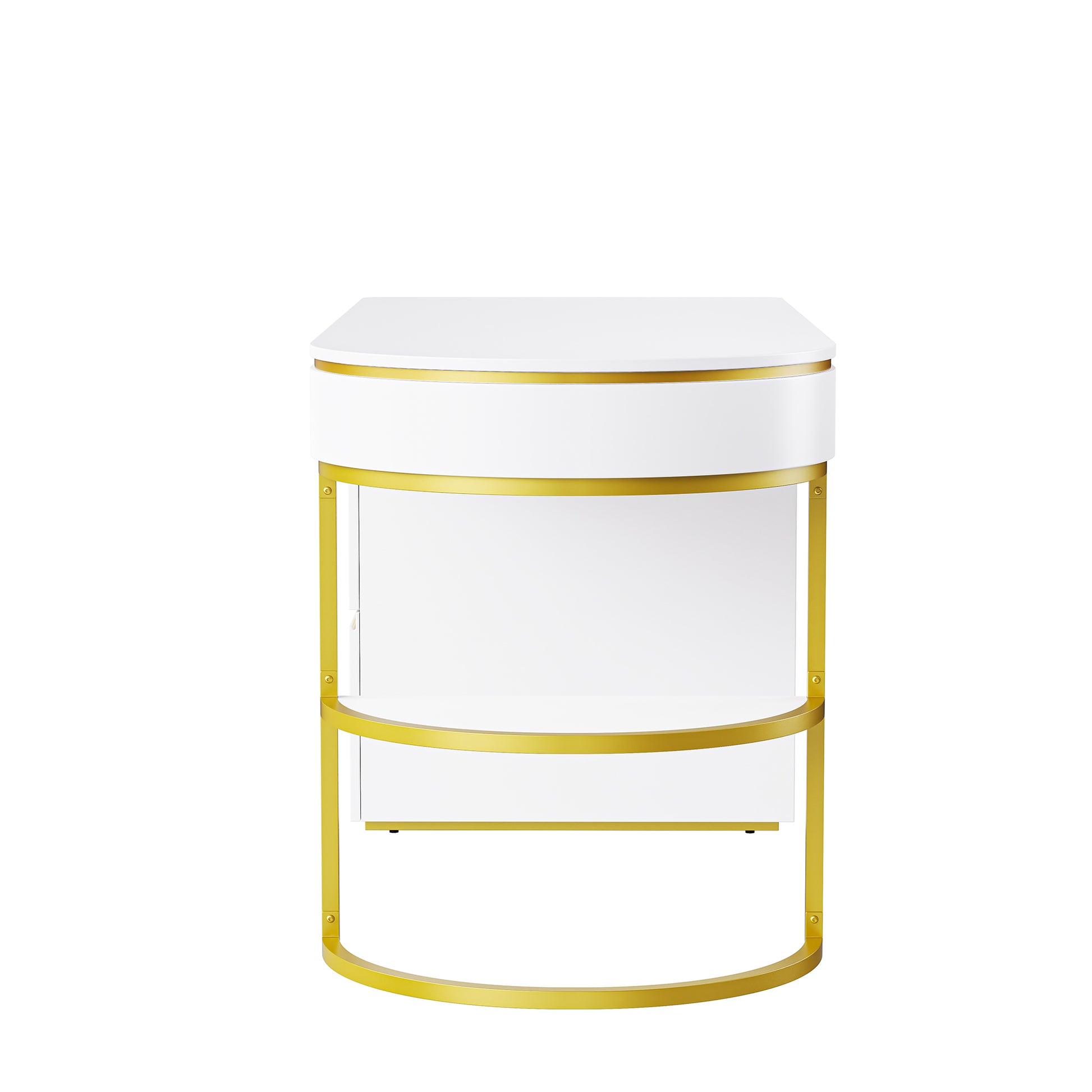60''Modern Executive Desk,White Curved Computer Desk With Gold Metal Legs,3 Drawers Home Office Desk,Writing Desk With 1 Storage Cabinet For Home Office,Living Room,Gold White Gold White Mdf