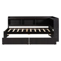 Twin Bed With L Shaped Bookcases,Drawers,Espresso Twin Espresso Pine