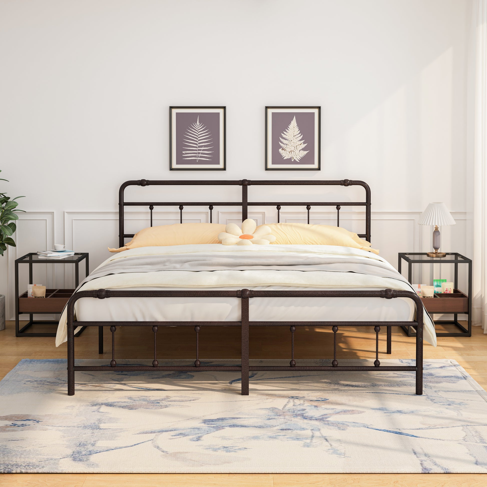 17.72" Modern Coffee Table Side Table, Nightstand With Storage Shelf And Metal Legs For Bedroom, Living Room Set Of 2 Black Mdf Glass