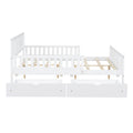 Full Size Wood Platform Bed With Guardrails On Both Sides And Two Storage Drawers ,White Full White Wood