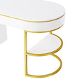 60''Modern Executive Desk,White Curved Computer Desk With Gold Metal Legs,3 Drawers Home Office Desk,Writing Desk With 1 Storage Cabinet For Home Office,Living Room,Gold White Gold White Mdf