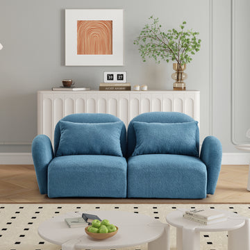Living Room Furniture Lazy Sofa Loveseat Teddy Fabric Blue Blue Foam Teddy