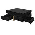 Modern High Gloss Coffee Table With 4 Drawers, Multi Storage Square Cocktail Tea Table With Wood Grain Legs, Center Table For Living Room, 31.5''X31.5'', Black Black Primary Living Space Drawers Particle Board