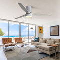 52 Inch Indoor Flush Mount With 3 Solid Wood Blades Remote Control Reversible Dc Motor With Led Light Silver Metal & Wood