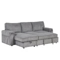 Upholstery Sleeper Sectional Sofa With Storage Bags And 2 Cup Holders On Arms Gray Wood Cushion Back Square Arms Polyester 3 Seat