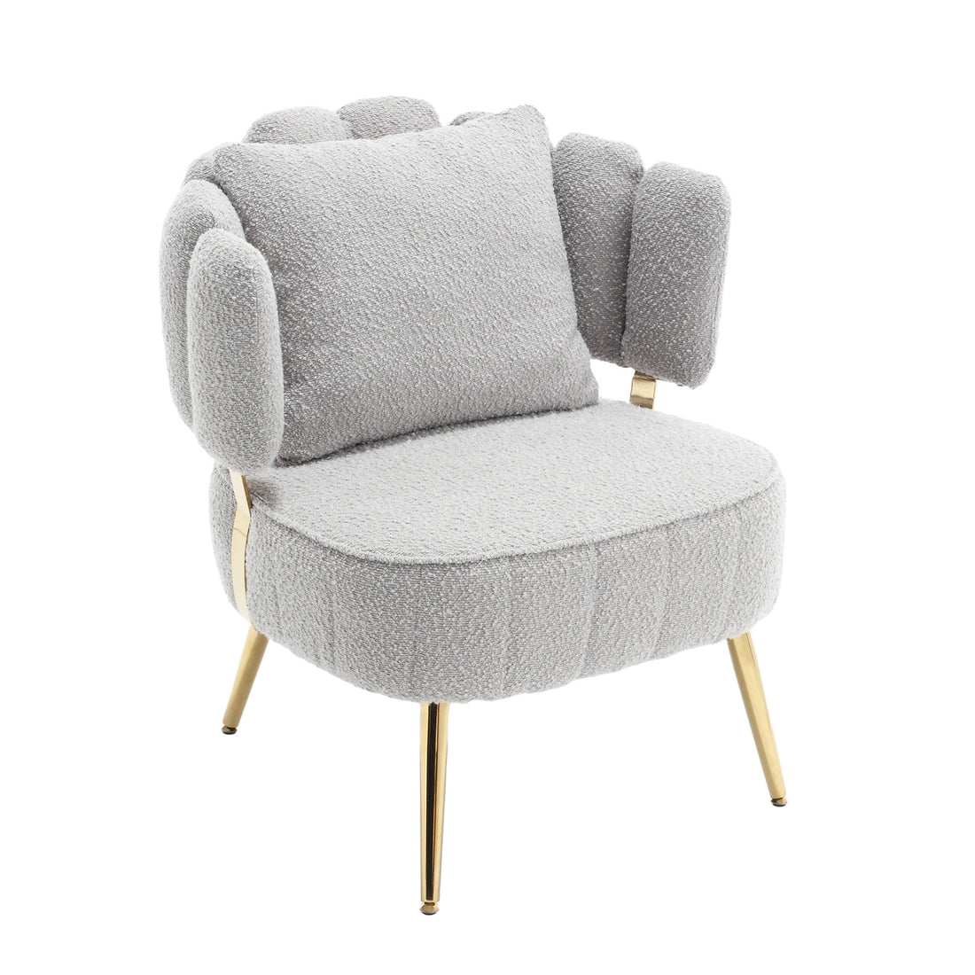 Coolmore Boucle Accent Chair Modern Upholstered Armchair Tufted Chair With Metal Frame, Single Leisure Chairs For Living Room Bedroom Gray Boucle