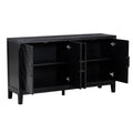 4 Door Retro Sideboard With Adjustable Shelves, Two Large Cabinet With Long Handle, For Living Room And Dining Room Black Black Mdf