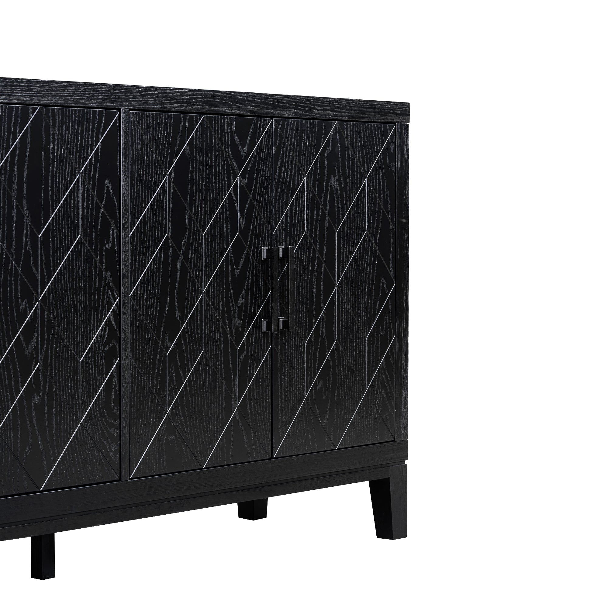 4 Door Retro Sideboard With Adjustable Shelves, Two Large Cabinet With Long Handle, For Living Room And Dining Room Black Black Mdf