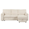 Upholstery Sleeper Sectional Sofa With Storage Bags And 2 Cup Holders On Arms Beige Wood Cushion Back Square Arms Polyester 3 Seat