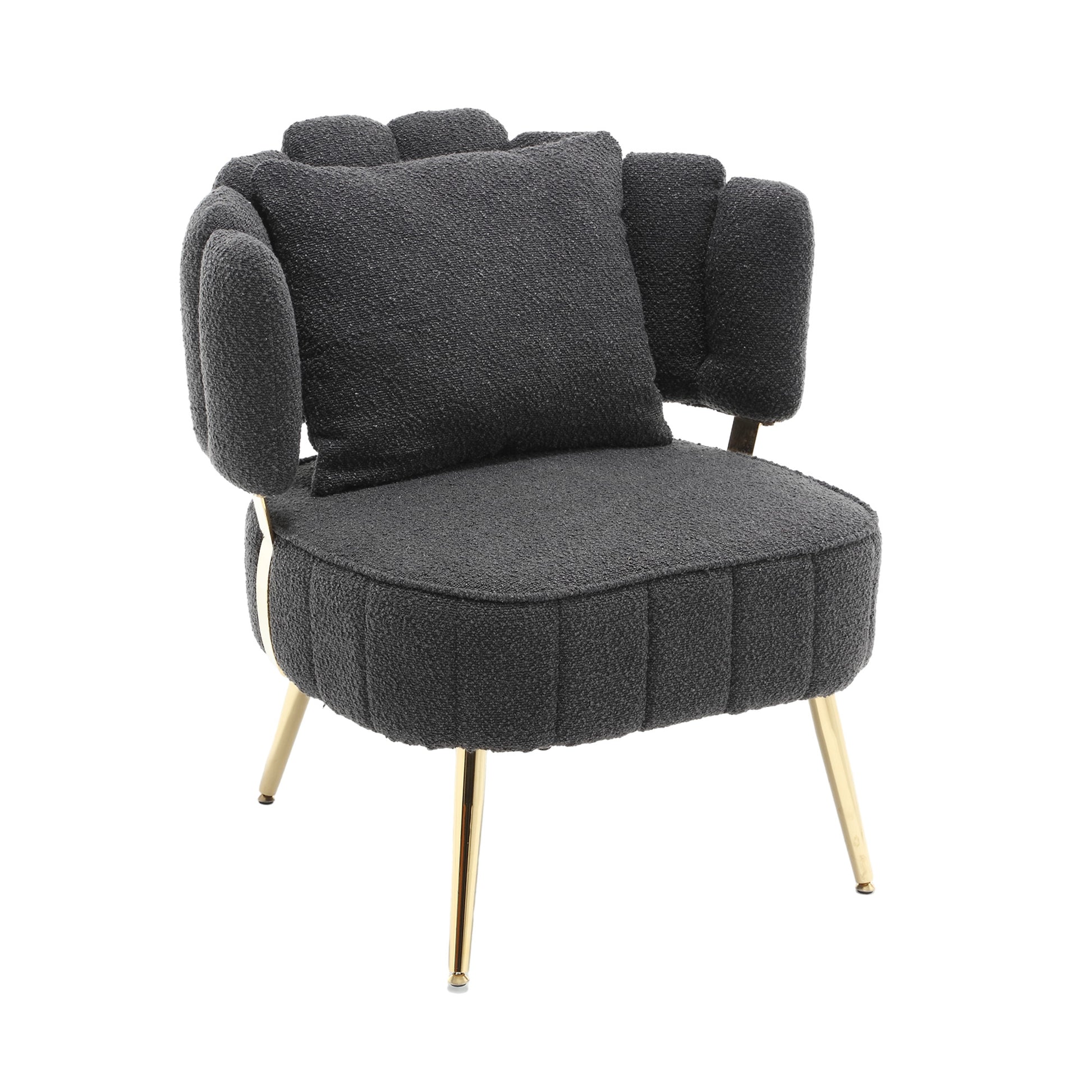 Coolmore Boucle Accent Chair Modern Upholstered Armchair Tufted Chair With Metal Frame, Single Leisure Chairs For Living Room Bedroom Black Boucle