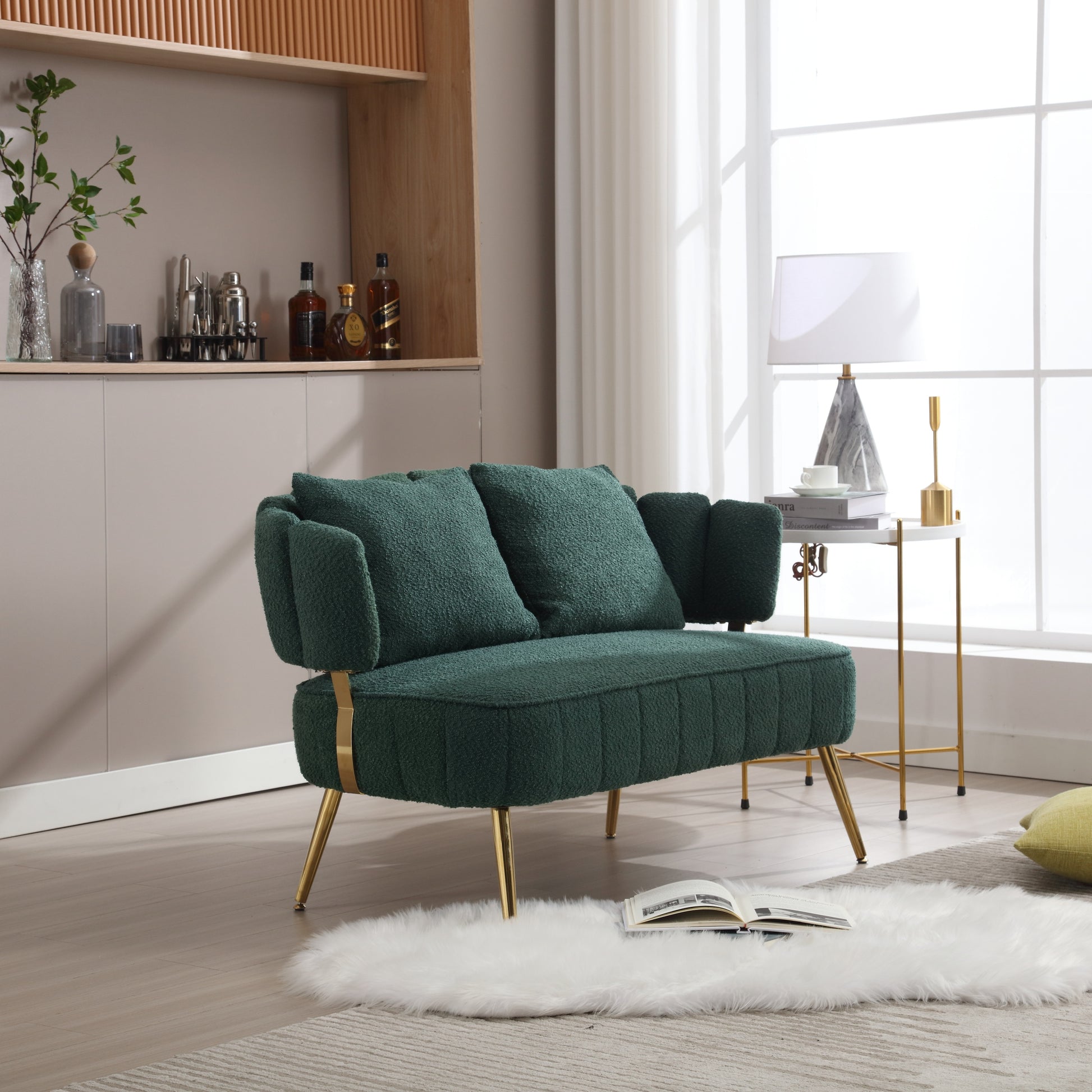 Coolmore Polyester Accent Sofa Modern Upholstered Armsofa Tufted Sofa With Metal Frame, Single Leisure Sofa For Living Room Bedroom Office Balcony Emerald Boucle