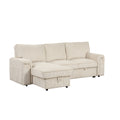 Upholstery Sleeper Sectional Sofa With Storage Bags And 2 Cup Holders On Arms Beige Wood Cushion Back Square Arms Polyester 3 Seat
