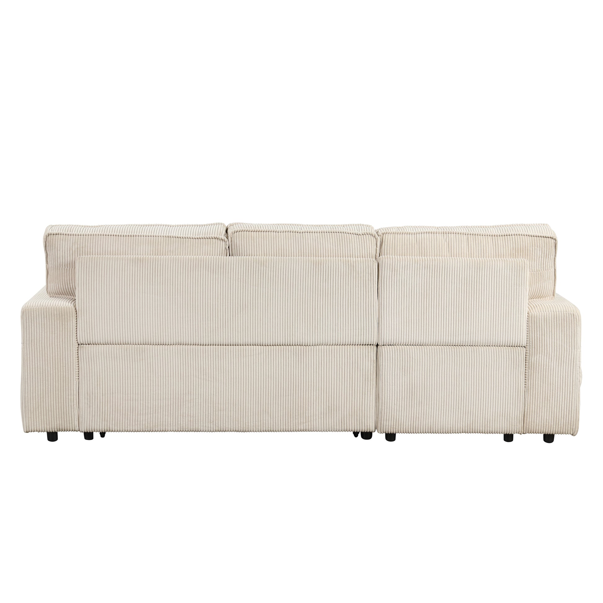 Upholstery Sleeper Sectional Sofa With Storage Bags And 2 Cup Holders On Arms Beige Wood Cushion Back Square Arms Polyester 3 Seat