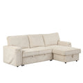Upholstery Sleeper Sectional Sofa With Storage Bags And 2 Cup Holders On Arms Beige Wood Cushion Back Square Arms Polyester 3 Seat