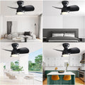 23 Inch Bedroom With 3 Color Dimmable 3 Abs Blades Remote Control Dc Motor Black With 18W Led Light Black Abs