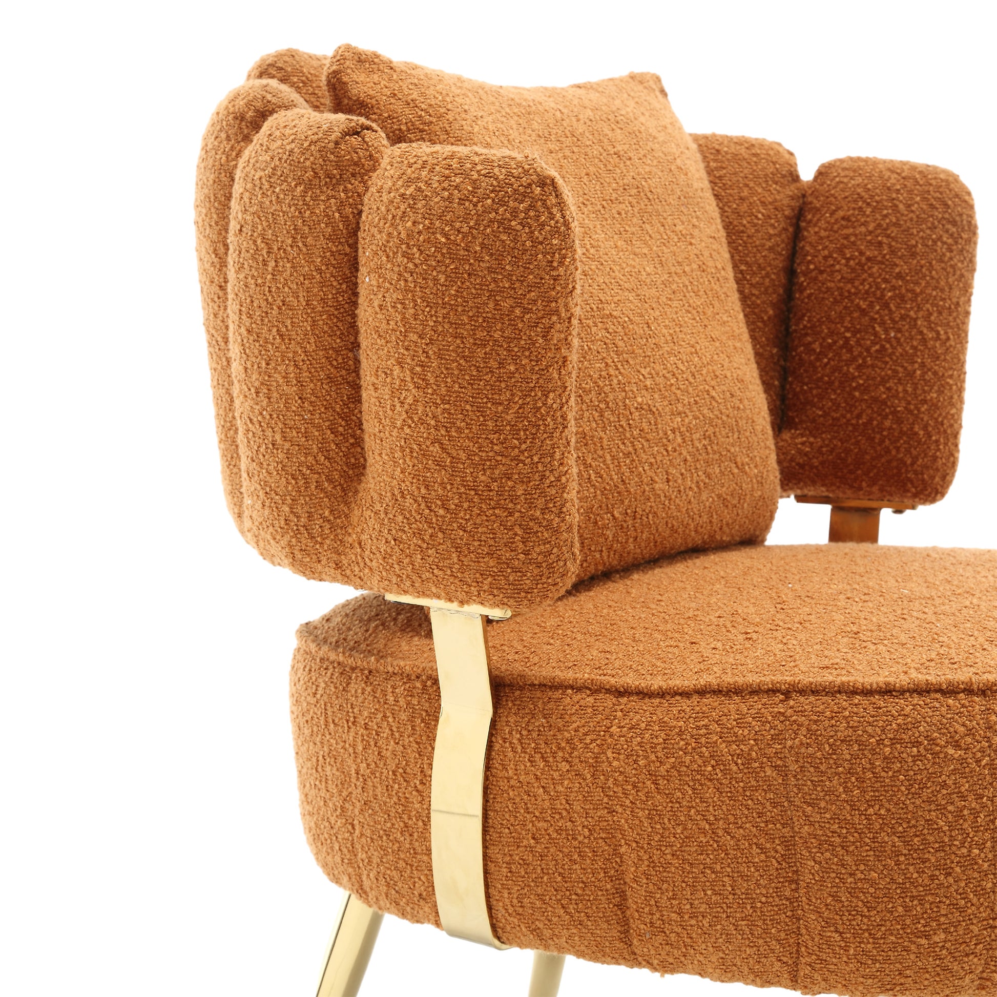Coolmore Boucle Accent Chair Modern Upholstered Armchair Tufted Chair With Metal Frame, Single Leisure Chairs For Living Room Bedroom Orange Boucle