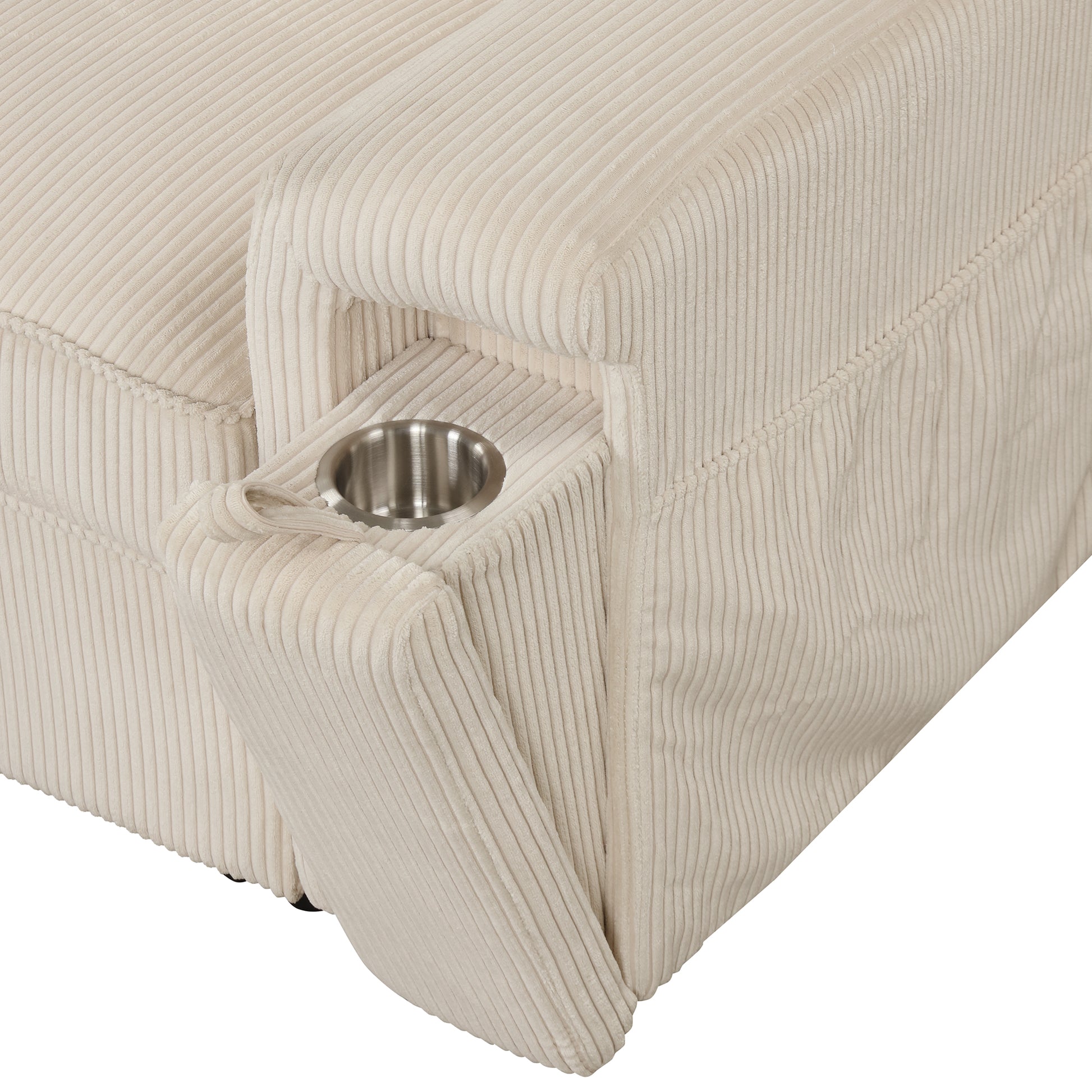 Upholstery Sleeper Sectional Sofa With Storage Bags And 2 Cup Holders On Arms Beige Wood Cushion Back Square Arms Polyester 3 Seat