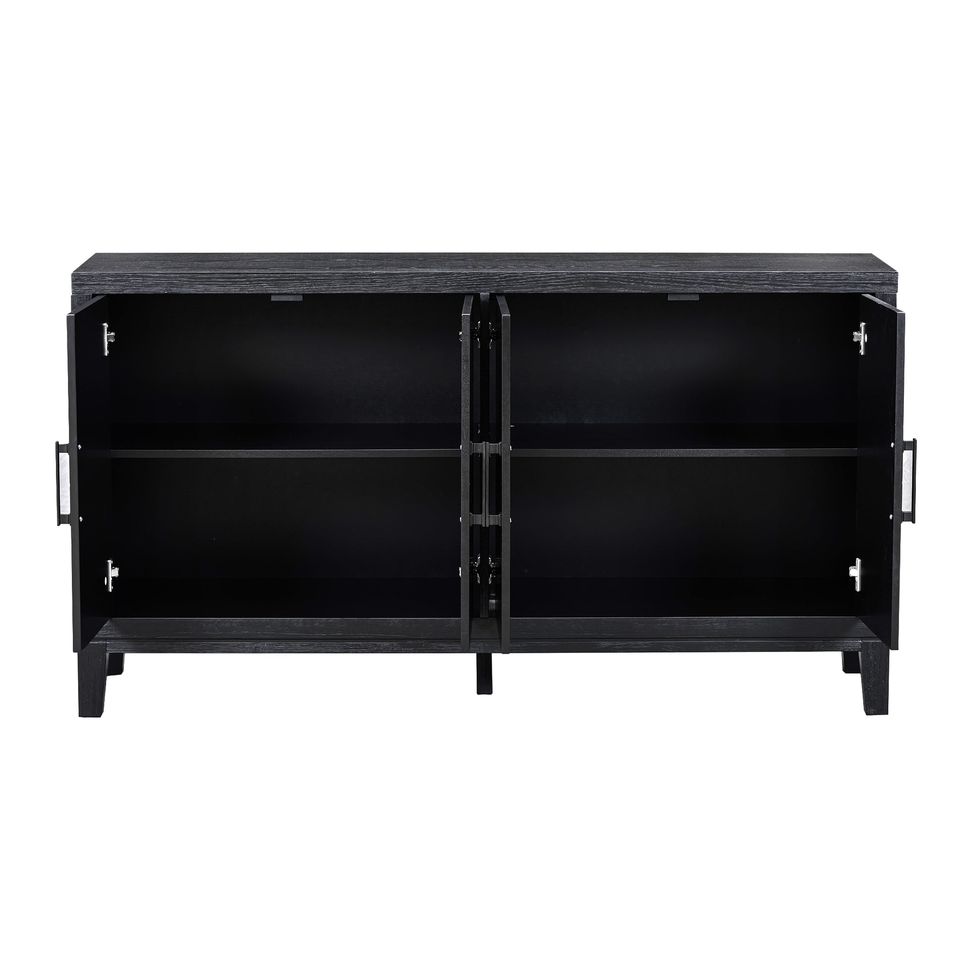 4 Door Retro Sideboard With Adjustable Shelves, Two Large Cabinet With Long Handle, For Living Room And Dining Room Black Black Mdf