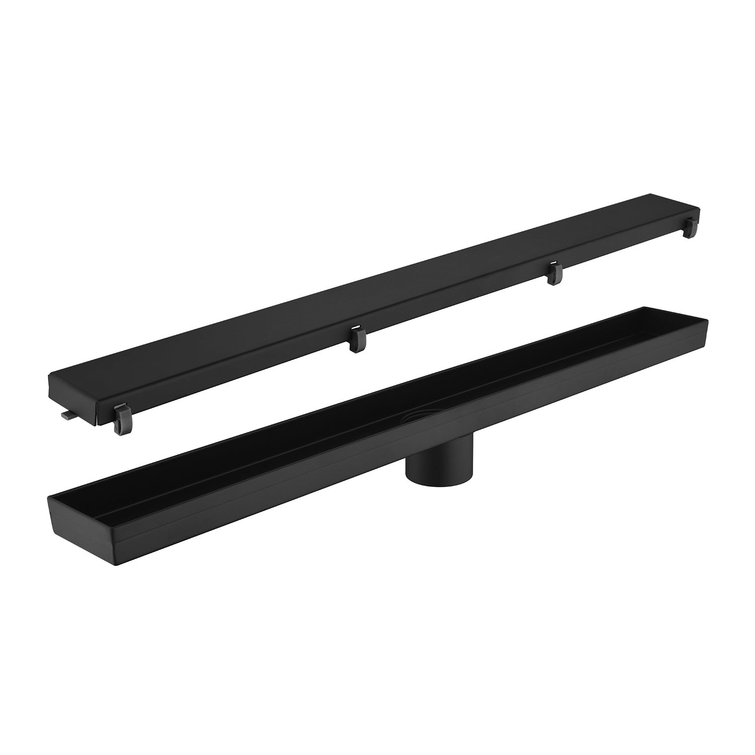28 Inches Linear Shower Drain, Included Hair Strainer And Leveling Feet Matt Black Stainless Steel
