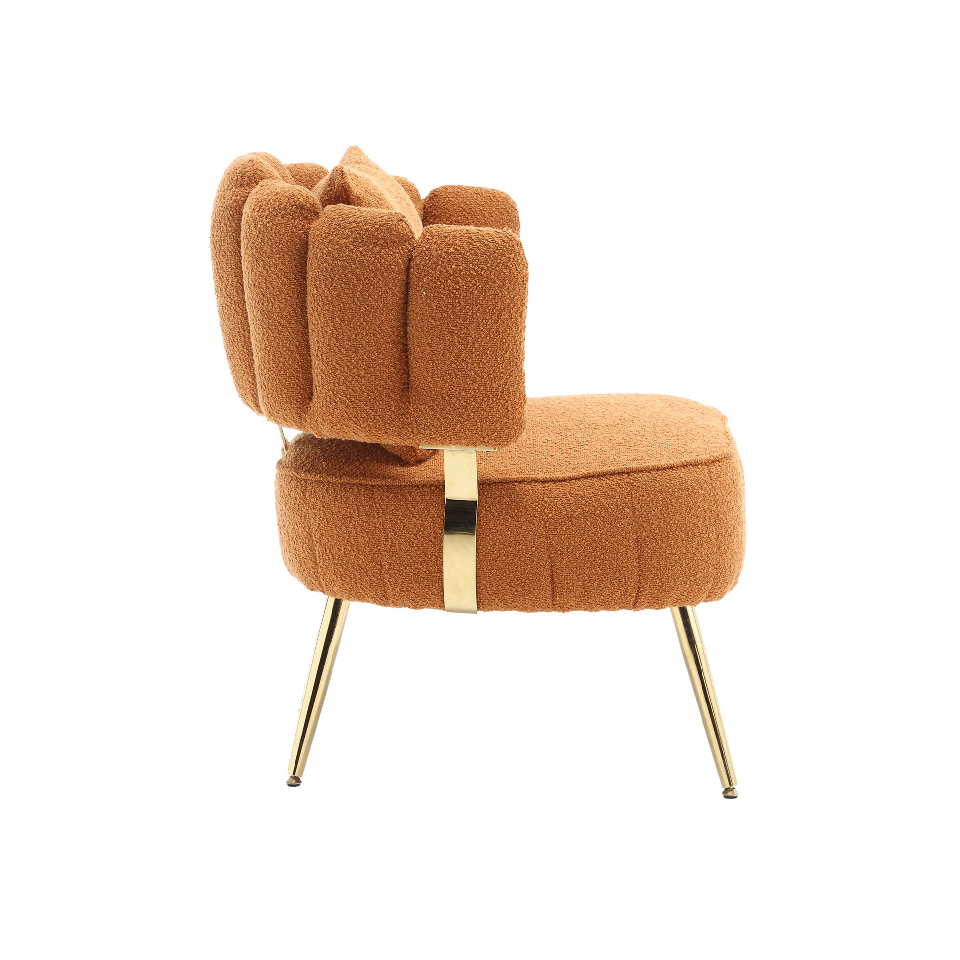 Coolmore Boucle Accent Chair Modern Upholstered Armchair Tufted Chair With Metal Frame, Single Leisure Chairs For Living Room Bedroom Orange Boucle