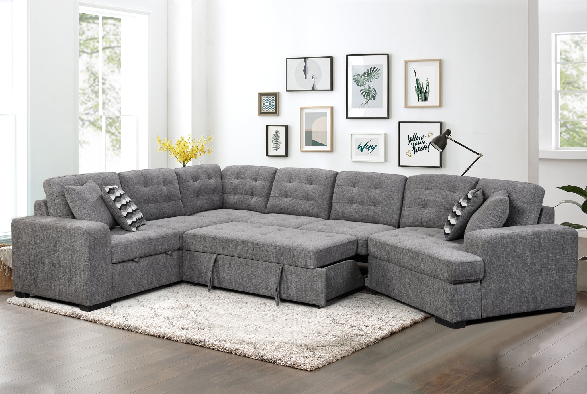 149" Oversized Sectional Modern Large Upholstered U Shape Sectional Sofa, Extra Wide Chaise Lounge Couch For Home, Bedroom, Apartment, Dorm, Office, Grey Grey Foam Upholstered