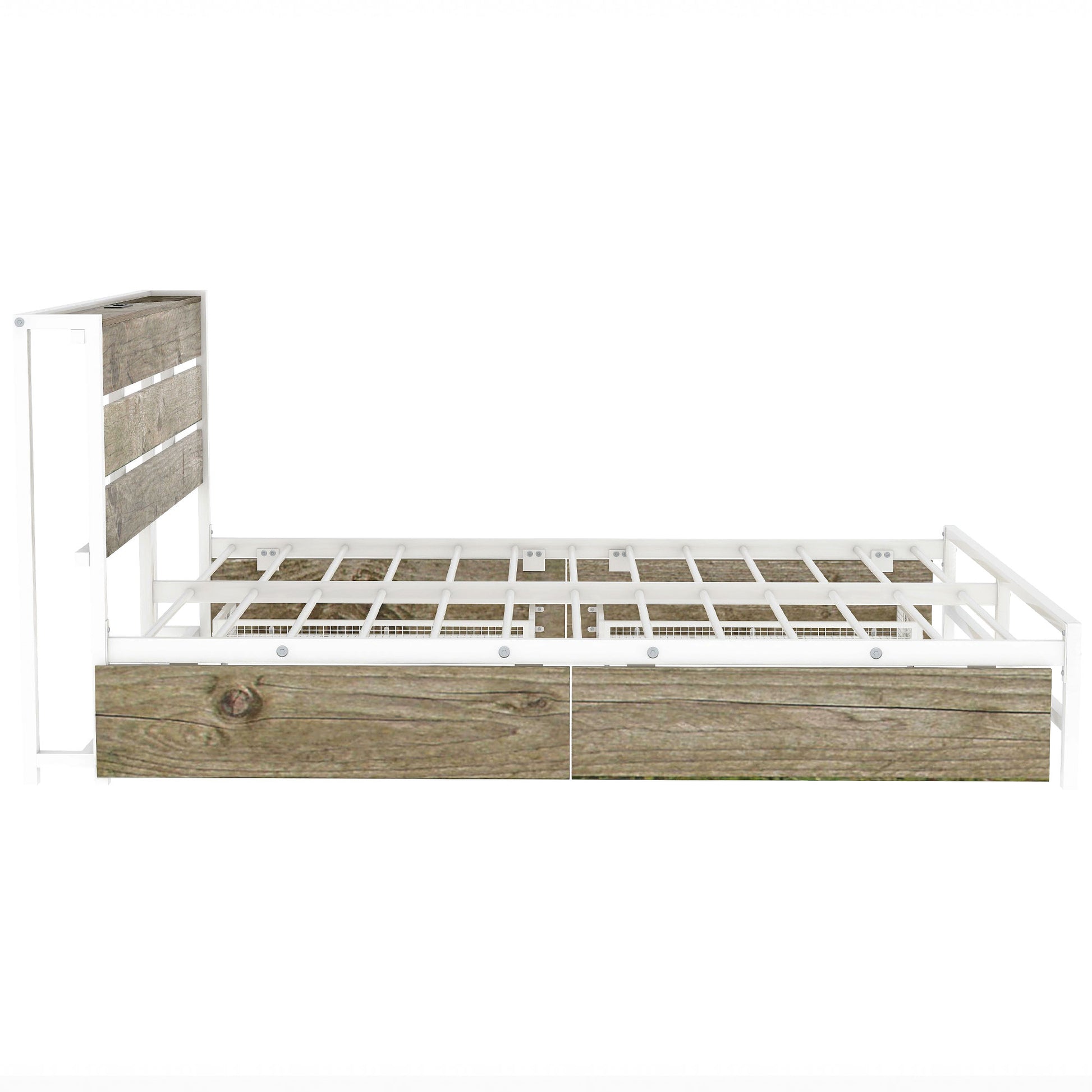 Metal Platform Bed With Four Drawers, Sockets And Usb Ports, Full, White Full White Mdf Metal