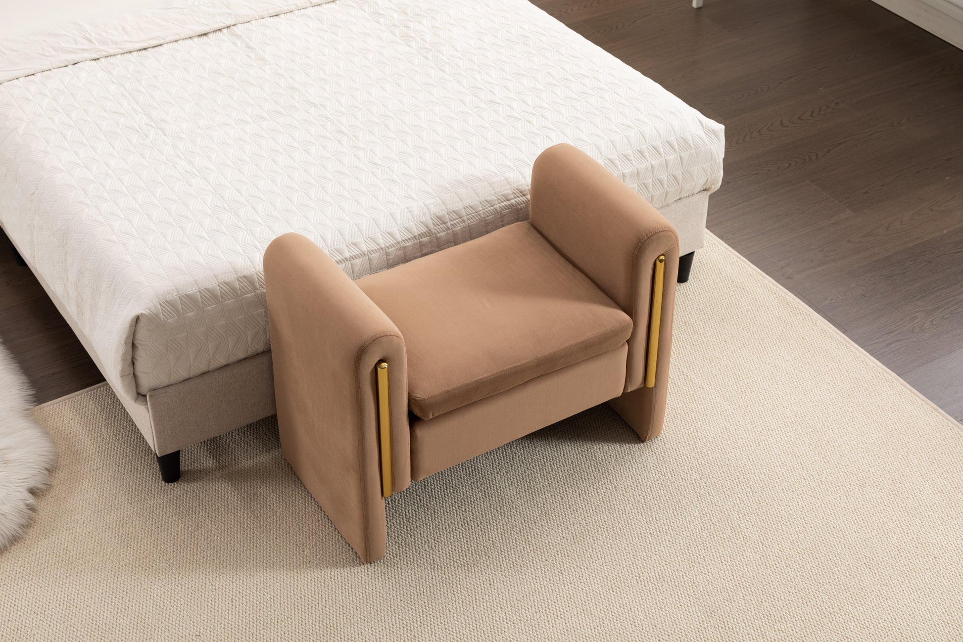 031 Velvet Fabric Single Bench Shoe Bench Makeup Bench For Bedroom Indoor,Coffee Wood Bedroom Brown Solid Eucalyptus Wood Tufted Coffee Polyester Velvet Backless Soft Modern Foam Velvet