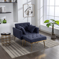 36.61'' Wide Modern Accent Chair With 3 Positions Adjustable Backrest, Tufted Chaise Lounge Chair, Single Recliner Armchair With Ottoman And Gold Legs For Living Room, Bedroom Navy Navy Foam Sherpa