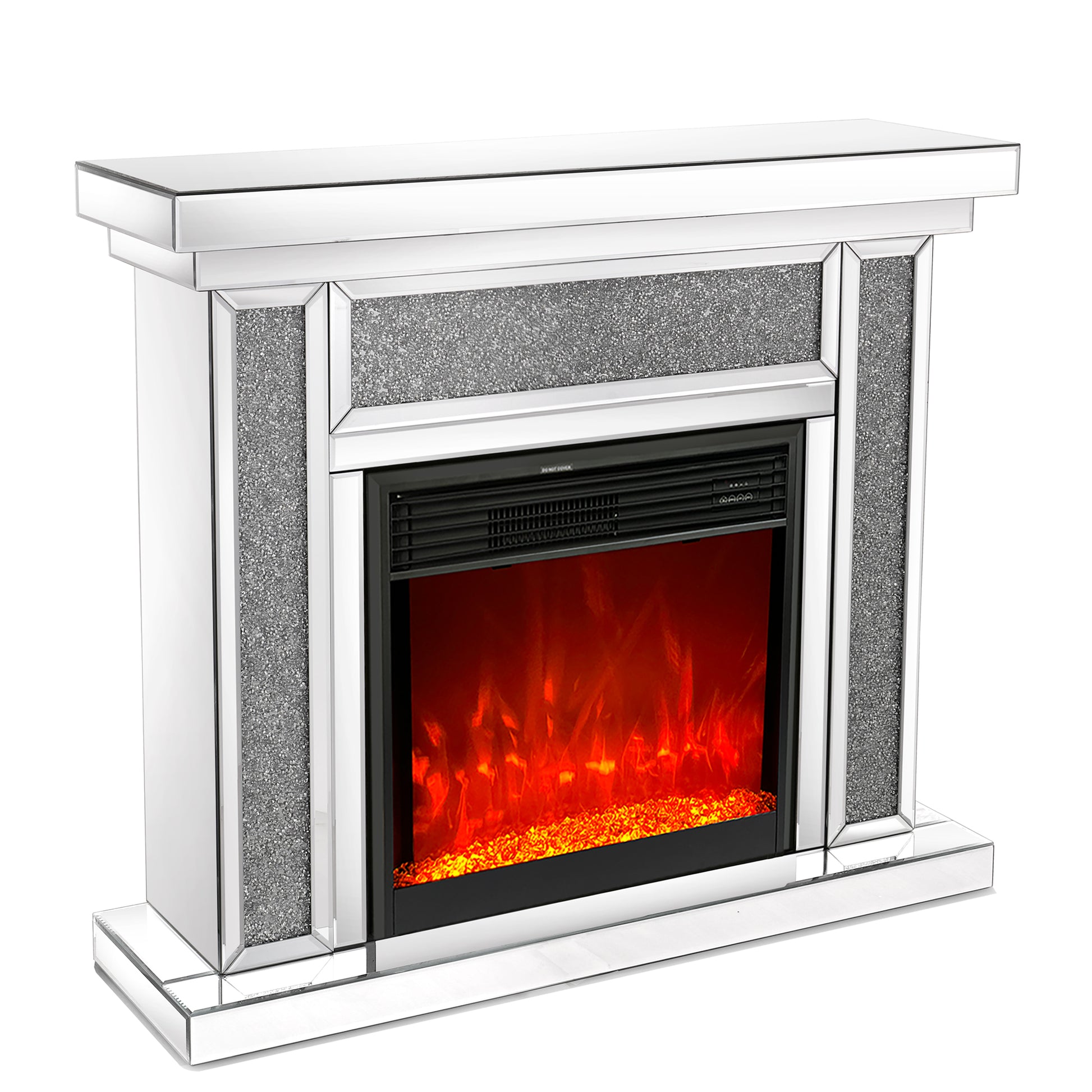 Mirrored Electric Fireplace 7 Colors Adjustable 3D Flame With Mantel, Remote Control, Silver Silver Mdf Glass