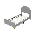 Twin Size Upholstered Platform Bed With Classic Semi Circle Shaped Headboard And Mental Legs, Velvet, Gray Gray Velvet