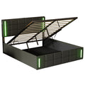 Queen Size Upholstered Bed With Led Lights,Hydraulic Storage System And Usb Charging Station,Black Black Pu