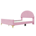 Full Size Upholstered Platform Bed With Classic Semi Circle Shaped Headboard And Mental Legs, Velvet, Pink Pink Velvet