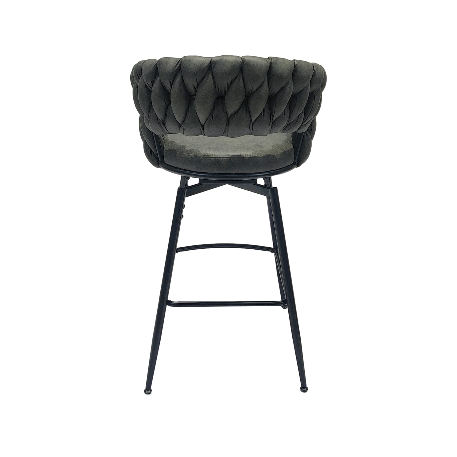 Technical Leather Woven Bar Stool Set Of 2,Black Legs Barstools No Adjustable Kitchen Island Chairs,360 Swivel Bar Stools Upholstered Counter Stool Arm Chairs With Back Footrest, Tan Metal Black Brown Kitchen Dining Chairs Foam Technical Leather