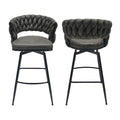 Technical Leather Woven Bar Stool Set Of 2,Black Legs Barstools No Adjustable Kitchen Island Chairs,360 Swivel Bar Stools Upholstered Counter Stool Arm Chairs With Back Footrest, Tan Metal Black Brown Kitchen Dining Chairs Foam Technical Leather