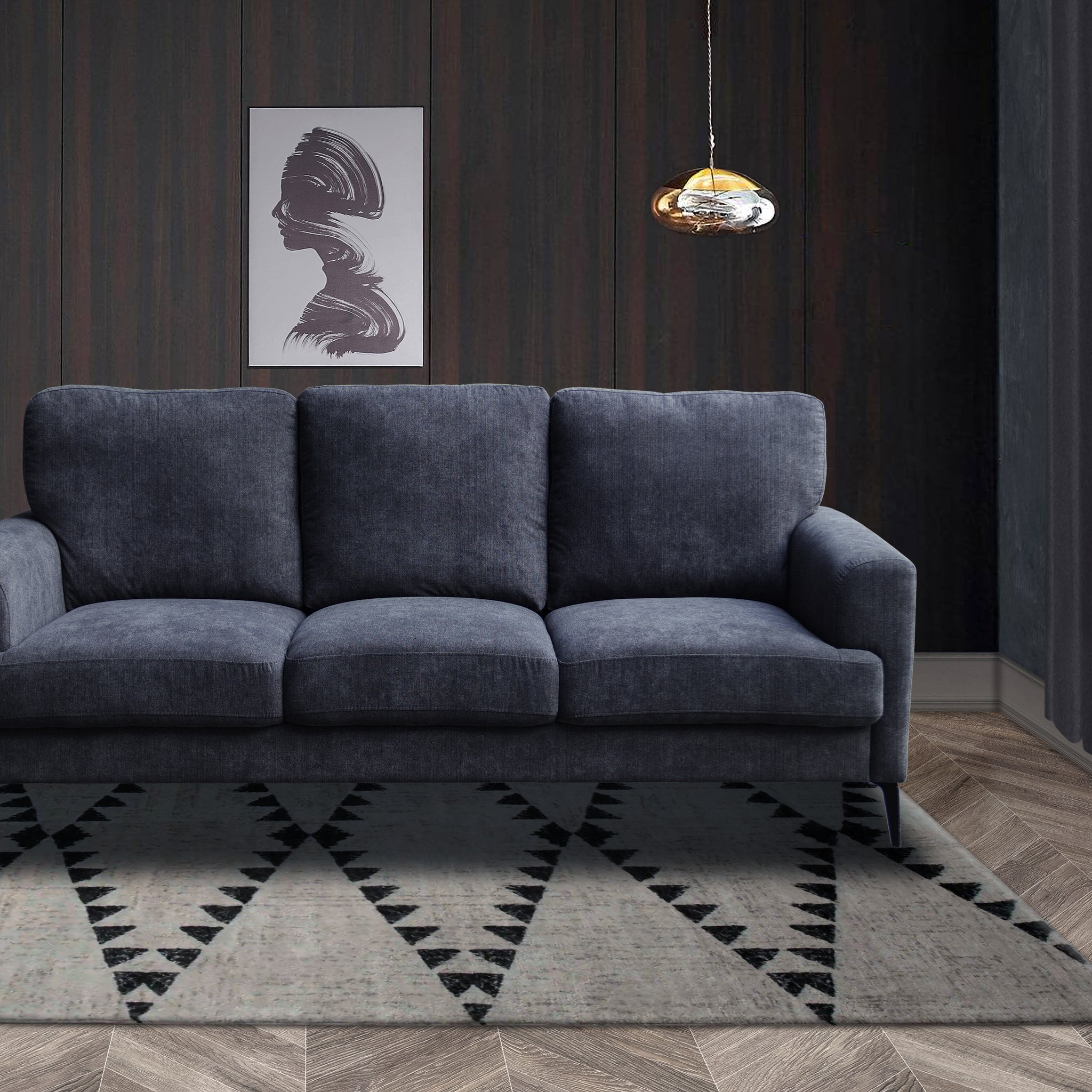 Jackson 84.5" Black Chenille Sofa With Black Metal Legs Black Chenille