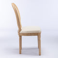 French Style Solid Wood Frame Antique Painting Linen Fabric Rattan Back Dining Chair,Set Of 2,Cream,Beige Beige Dining Room American Design,French Rubberwood Foam Fabric