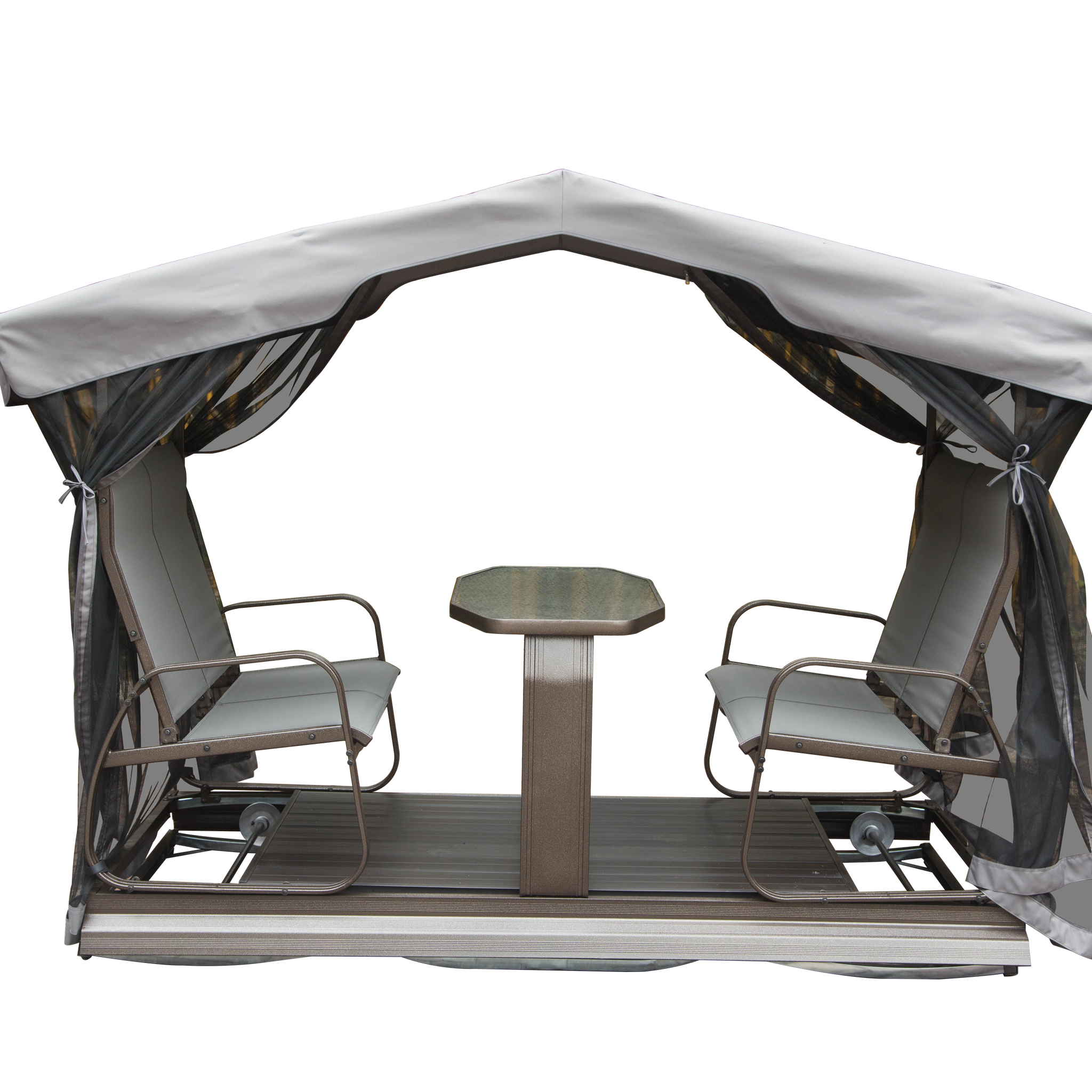 4 Seat Outdoor Glider Benches With Canopy, Retro Metal Glider Chair With Aluminum Frame, Patio Swing Chair For Outside,Garden,Lawn Grey Brown Aluminum