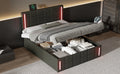 Full Size Upholstered Bed With Led Lights,Hydraulic Storage System And Usb Charging Station,Black Black Pu