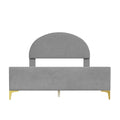 Full Size Upholstered Platform Bed With Classic Semi Circle Shaped Headboard And Mental Legs, Velvet, Gray Gray Velvet