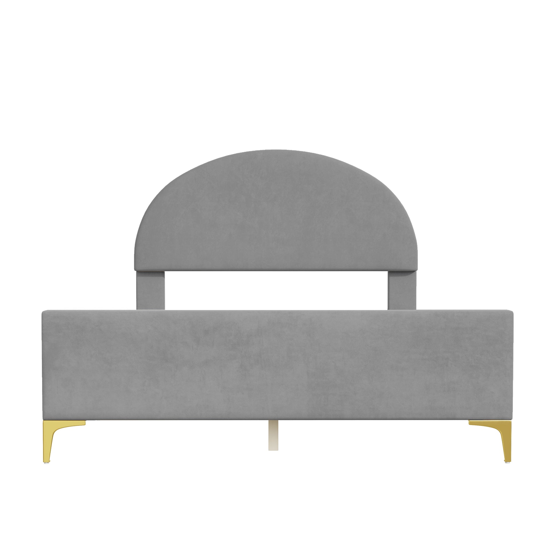 Full Size Upholstered Platform Bed With Classic Semi Circle Shaped Headboard And Mental Legs, Velvet, Gray Gray Velvet
