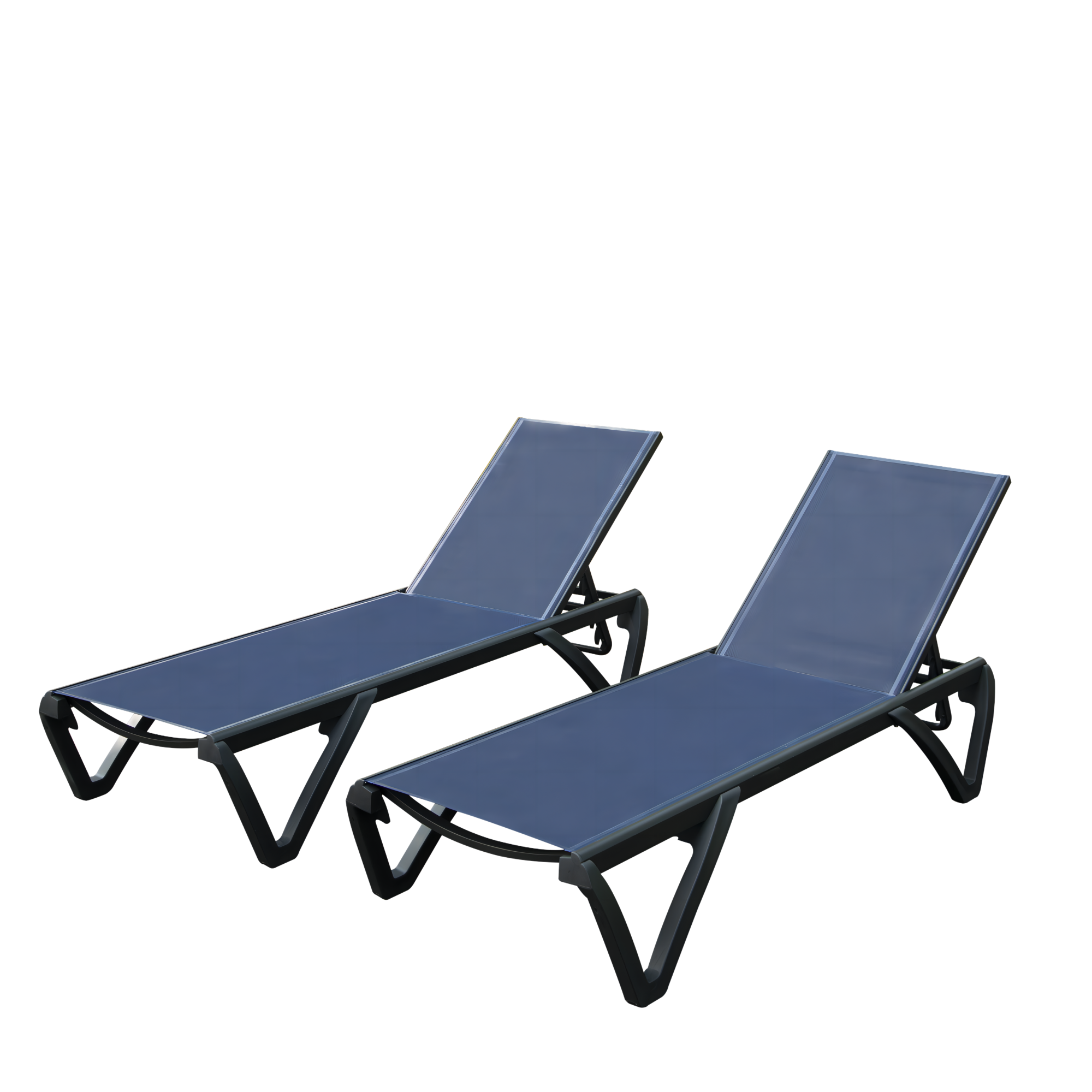 Outdoor Lounge Chair, 2 Pieces Aluminum Plastic Patio Chaise Lounge With 5 Position Adjustable Backrest And Wheels, All Weather Reclining Chair For Patio, Navy Blue Navy Blue Aluminum