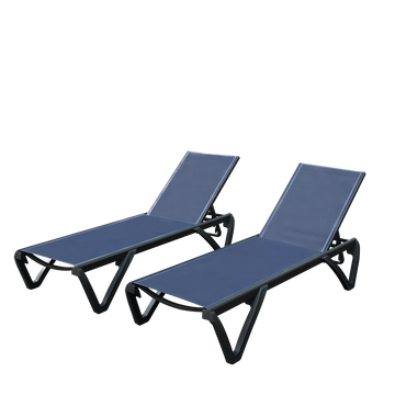 Outdoor Lounge Chair, 2 Pieces Aluminum Plastic Patio Chaise Lounge With 5 Position Adjustable Backrest And Wheels, All Weather Reclining Chair For Patio, Navy Blue Navy Blue Aluminum