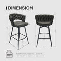 Technical Leather Woven Bar Stool Set Of 2,Black Legs Barstools No Adjustable Kitchen Island Chairs,360 Swivel Bar Stools Upholstered Counter Stool Arm Chairs With Back Footrest, Tan Metal Black Brown Kitchen Dining Chairs Foam Technical Leather