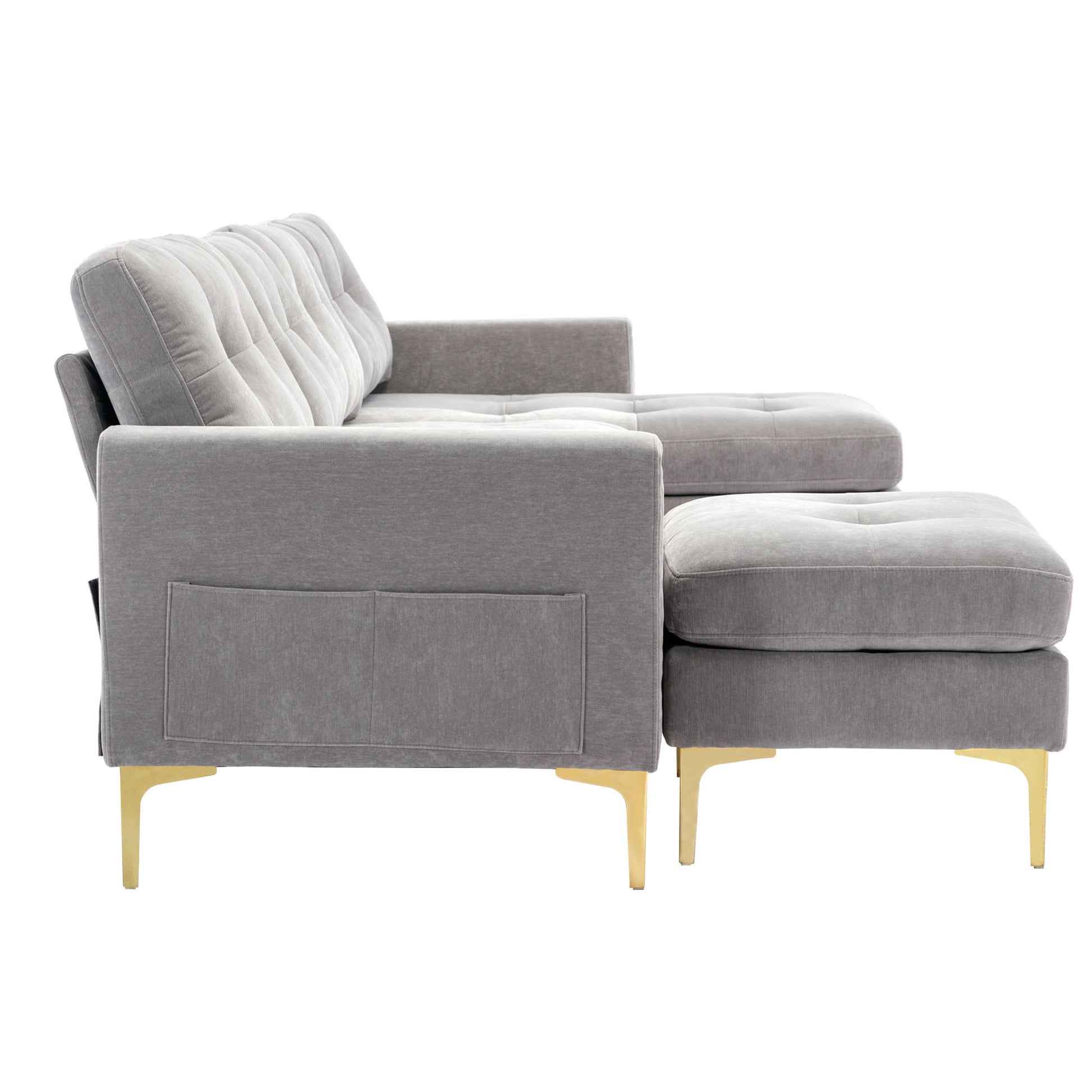 110" L Shape Convertible Sectional Sofa Couch With Movable Ottoman For Living Room, Apartment, Office, Light Grey Light Grey Foam Velvet 4 Seat