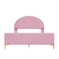 Full Size Upholstered Platform Bed With Classic Semi Circle Shaped Headboard And Mental Legs, Velvet, Pink Pink Velvet