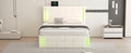 Full Size Upholstered Bed With Led Lights,Hydraulic Storage System And Usb Charging Station,White White Pu